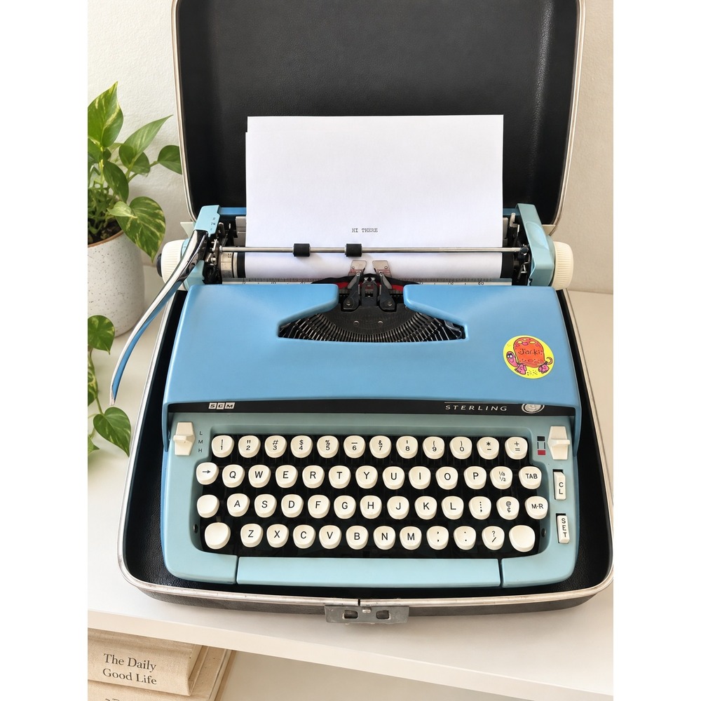 Vintage Smith Corona Sterling Typewriter Blue Portable Manual Case 1960s 1970s